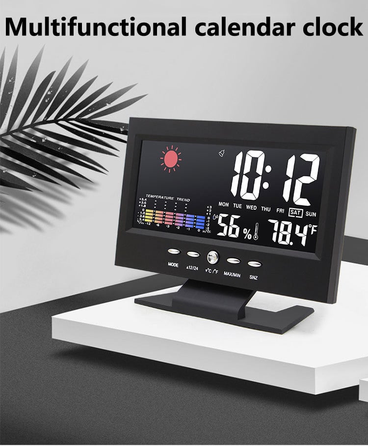 Digital LED Temperature Humidity Monitor Weather Forecast LED Table Alarm Clock