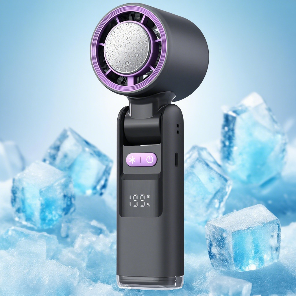 Portable Handheld Turbo Fan with Ice Cooling Plate & LED Light