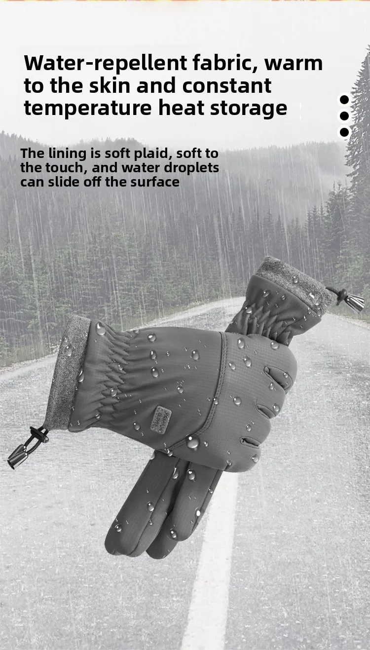 Warm Fleece Lined Thick Winter Motorcycle Gloves Waterproof Non Slip Touch Screen Compatible Men's Cycling Driving Gloves display picture 6