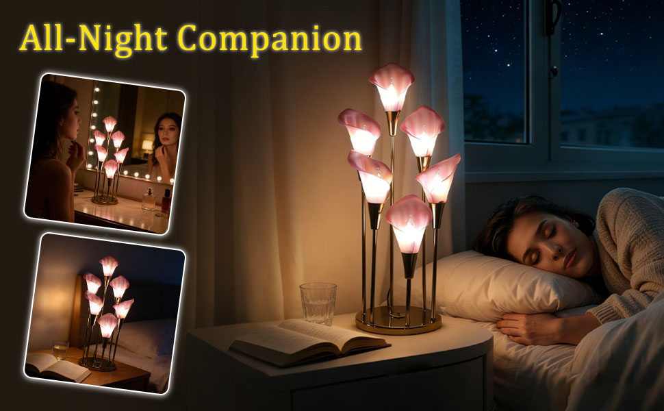 Vintage 60s 70s Regency Pink Calla Lily 6-Bulb Brass Table Lamp