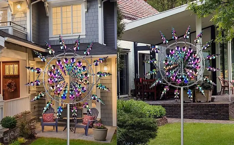 1pc magical metal windmill unique and beautiful wind spinner wind dynamics sculpture outdoor waterproof 3d wind sculpture yard garden lawn christmas birthday party decoration wind trap color details 4