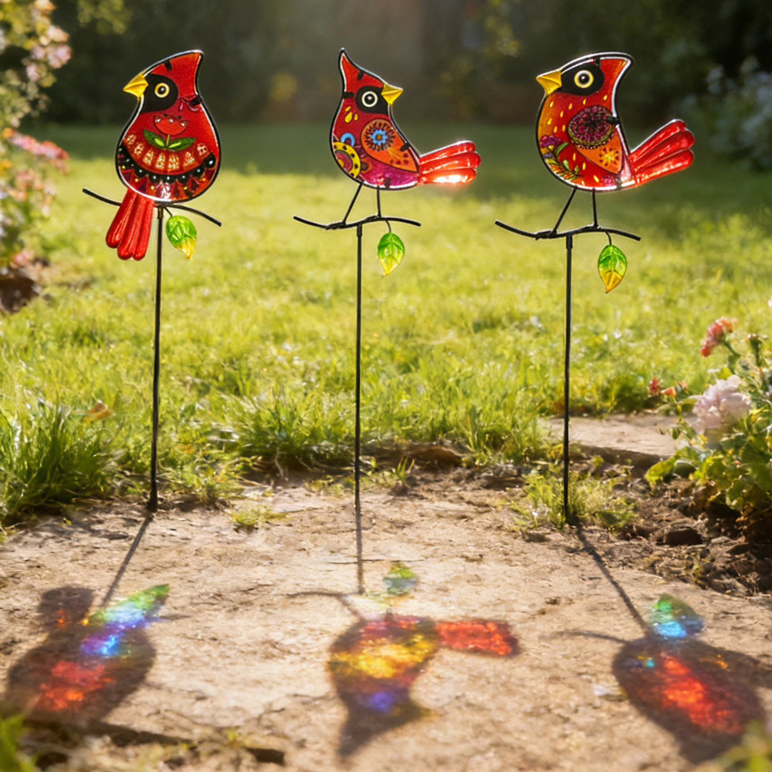 Sea Glass Red Bird Garden Stake