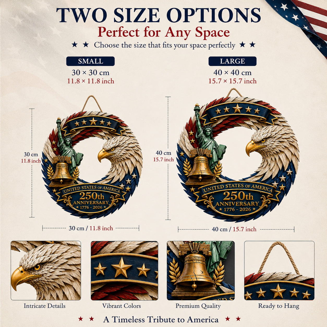 USA 250th Anniversary Commemorative Patriotic Eagle Feather Wreath