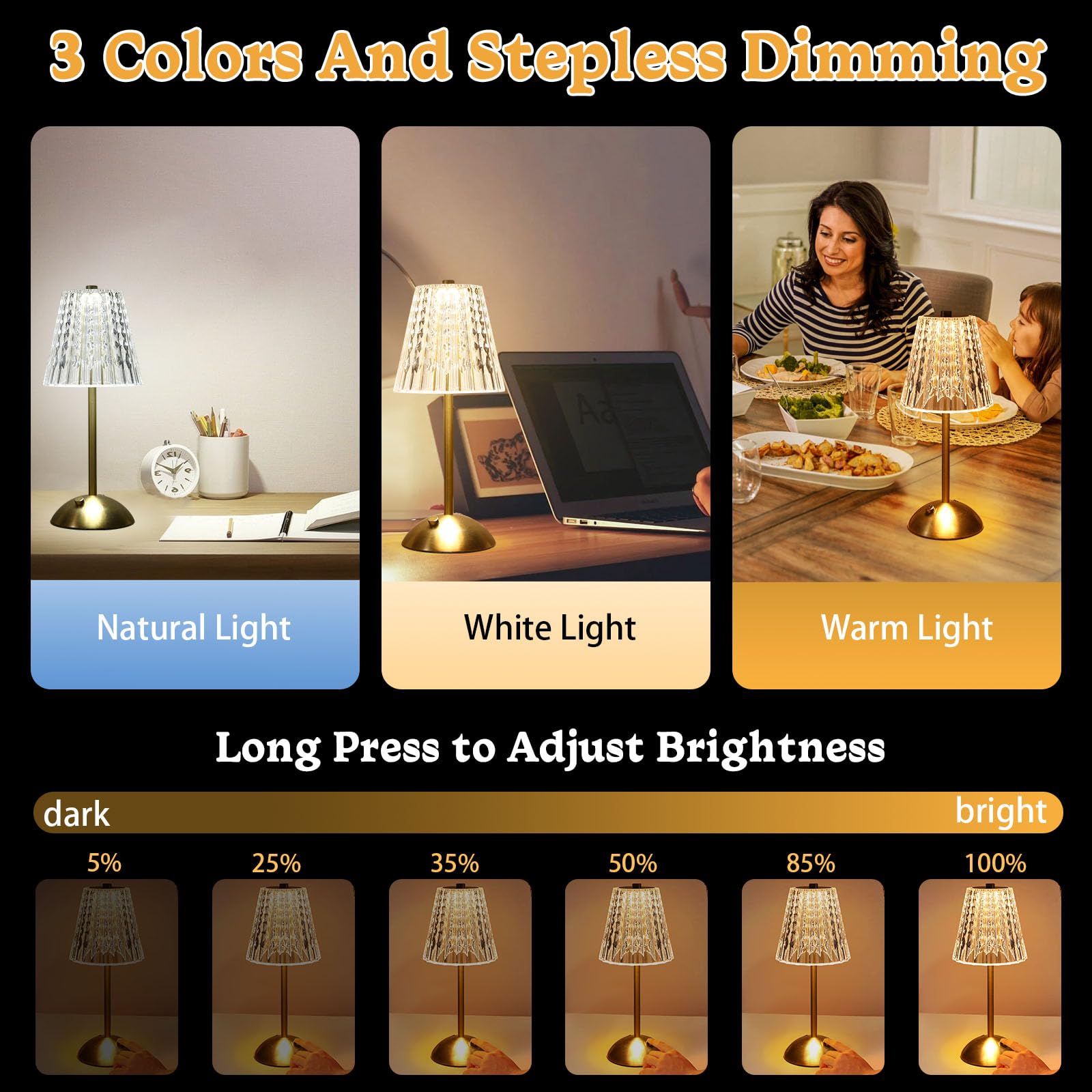 Touch Dimmable Crystal Lamp 3 Colors