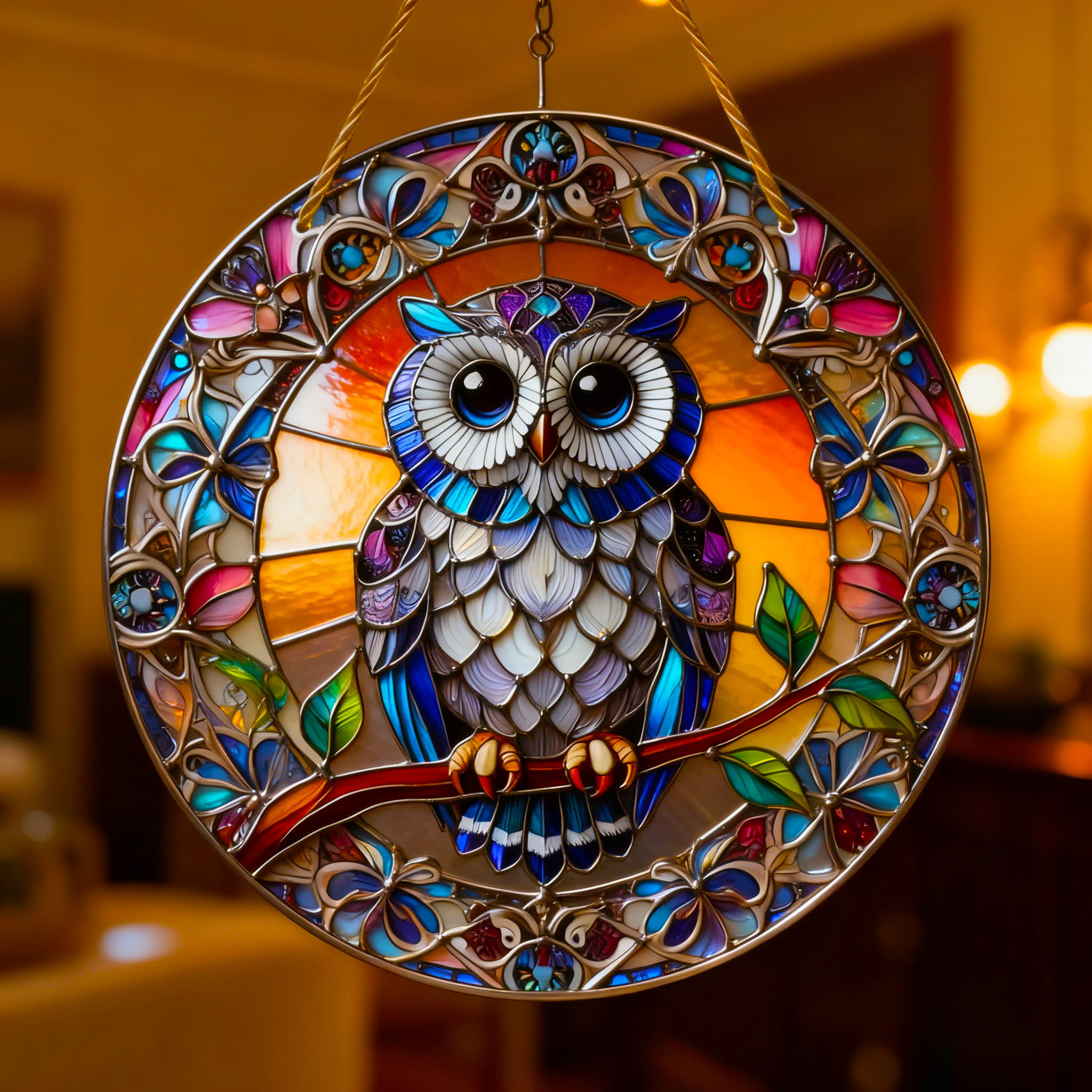 Handmade Owl Stained Glass Suncatcher