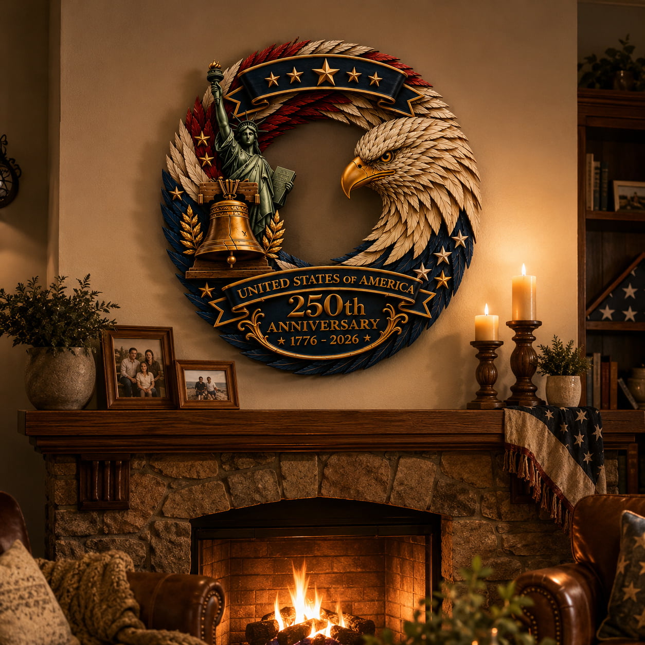 USA 250th Anniversary Commemorative Patriotic Eagle Feather Wreath
