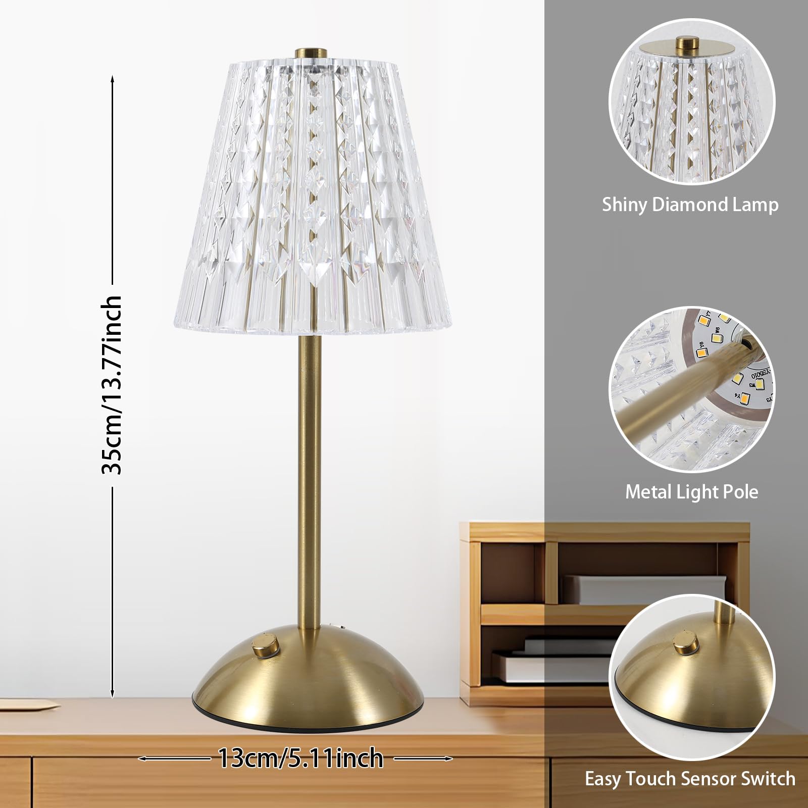 Touch Dimmable Crystal Lamp 3 Colors