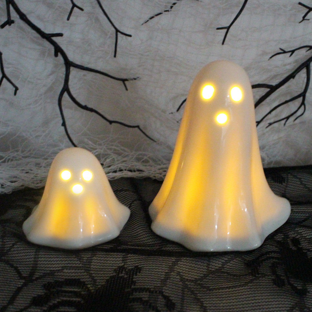 Mini Ceramic Light Up Ghost Figurines