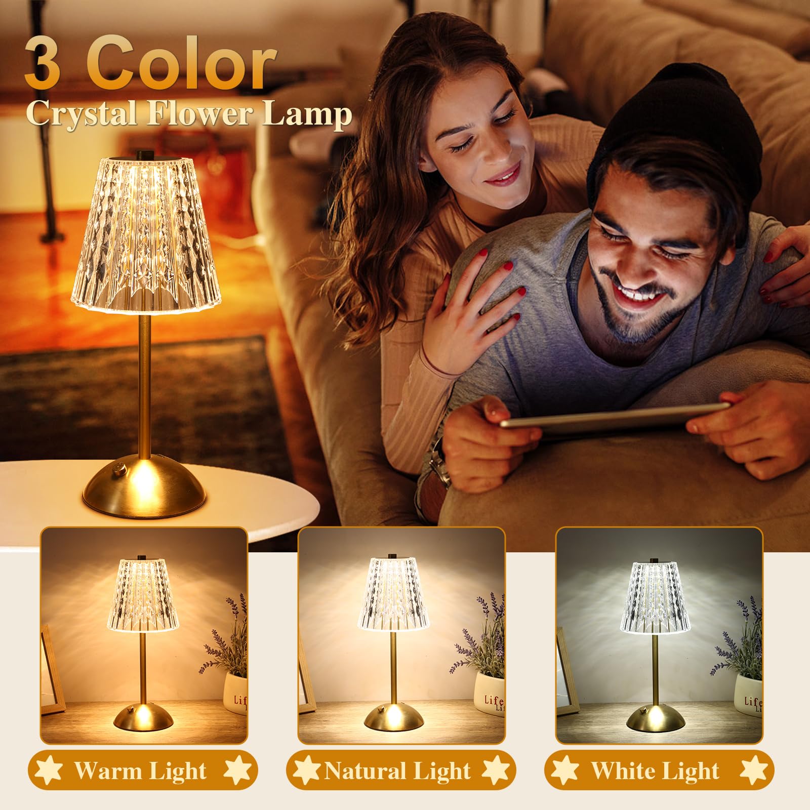Touch Dimmable Crystal Lamp 3 Colors