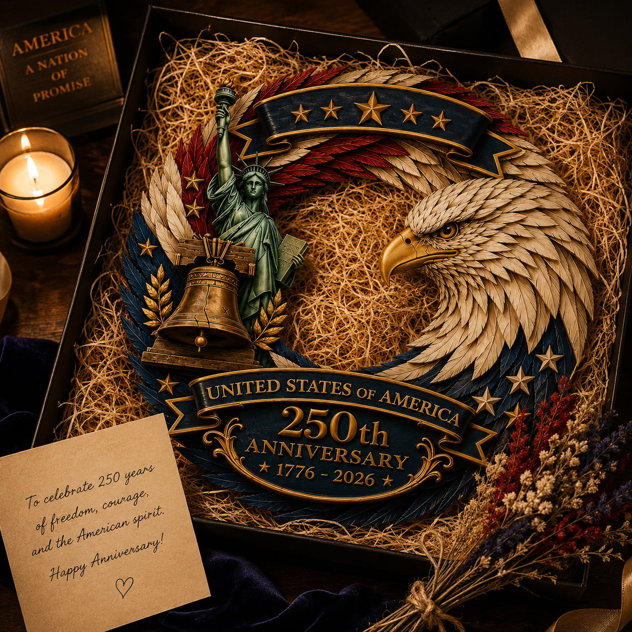 USA 250th Anniversary Commemorative Patriotic Eagle Feather Wreath