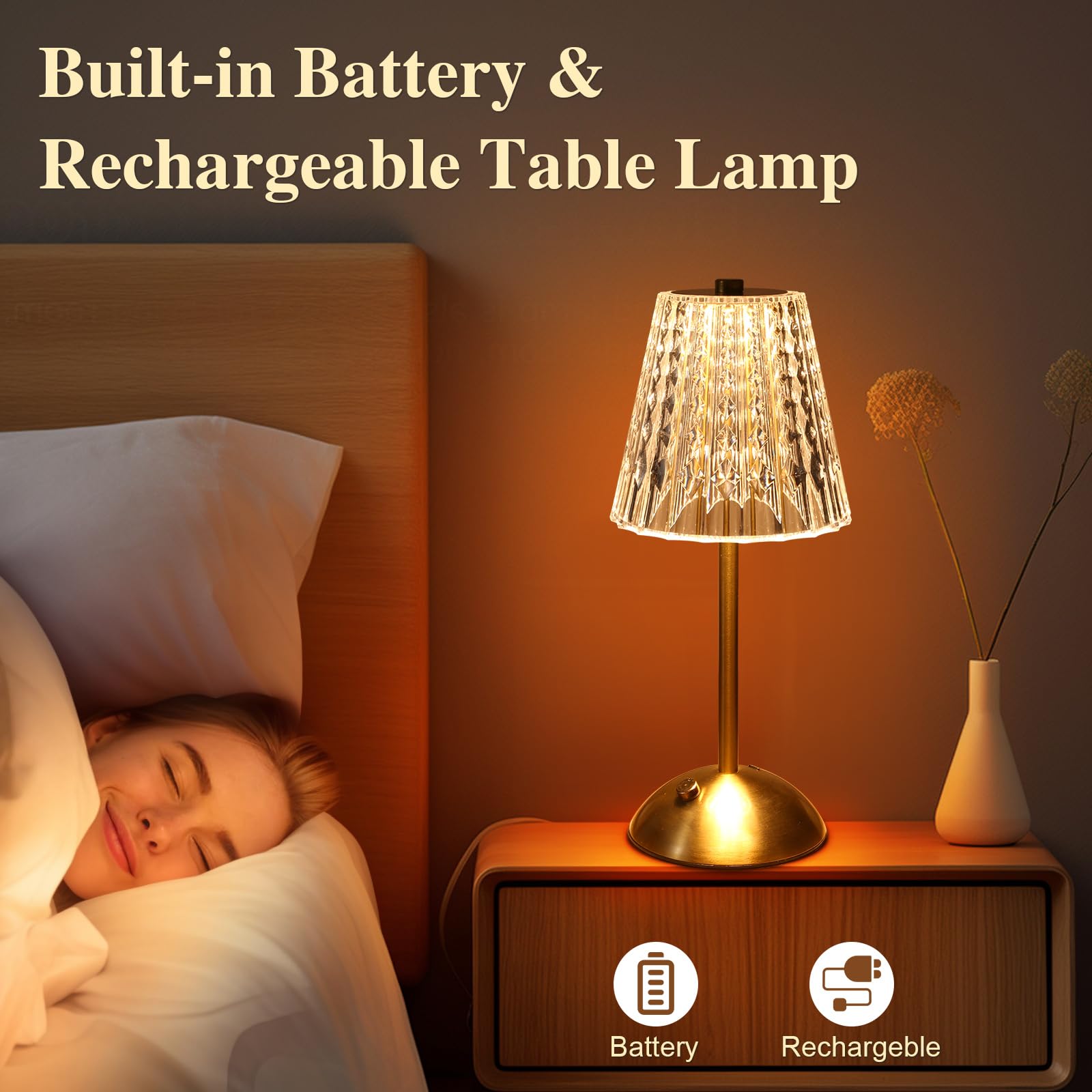Touch Dimmable Crystal Lamp 3 Colors
