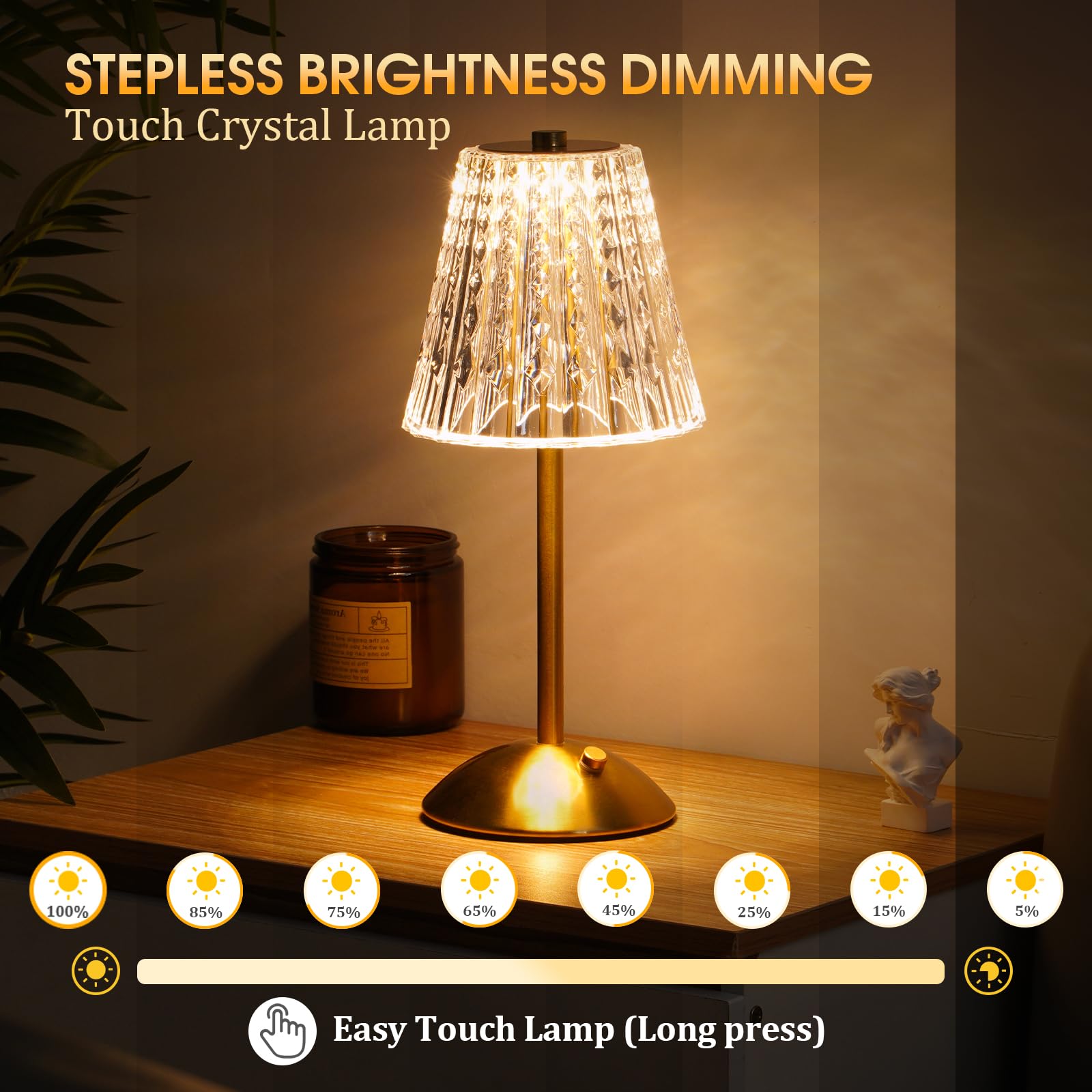 Touch Dimmable Crystal Lamp 3 Colors