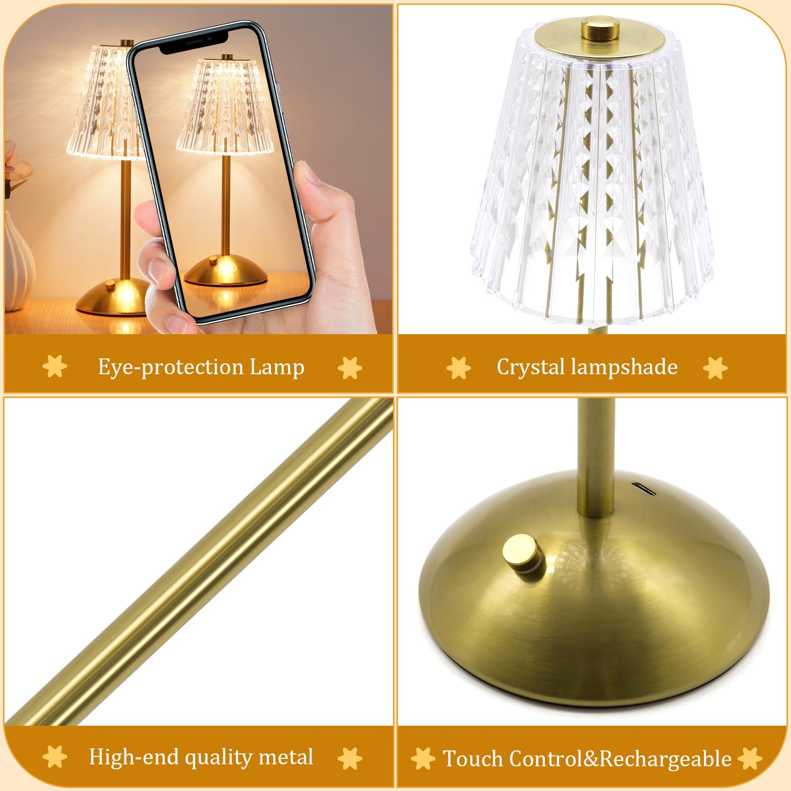 Touch Dimmable Crystal Lamp 3 Colors