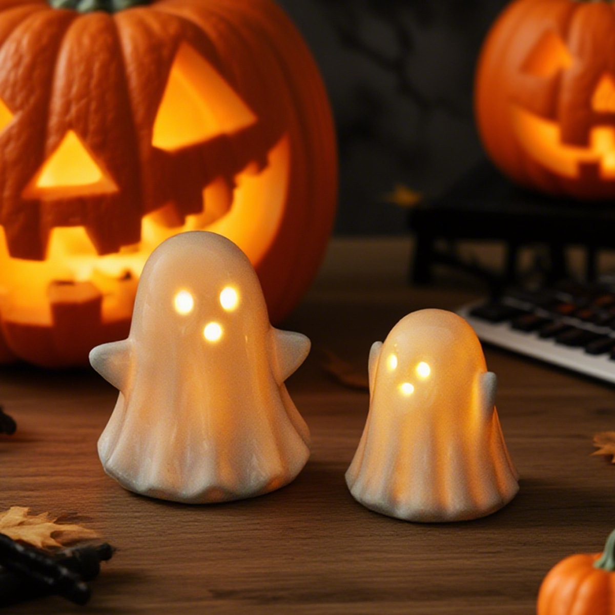 Mini Ceramic Light Up Ghost Figurines
