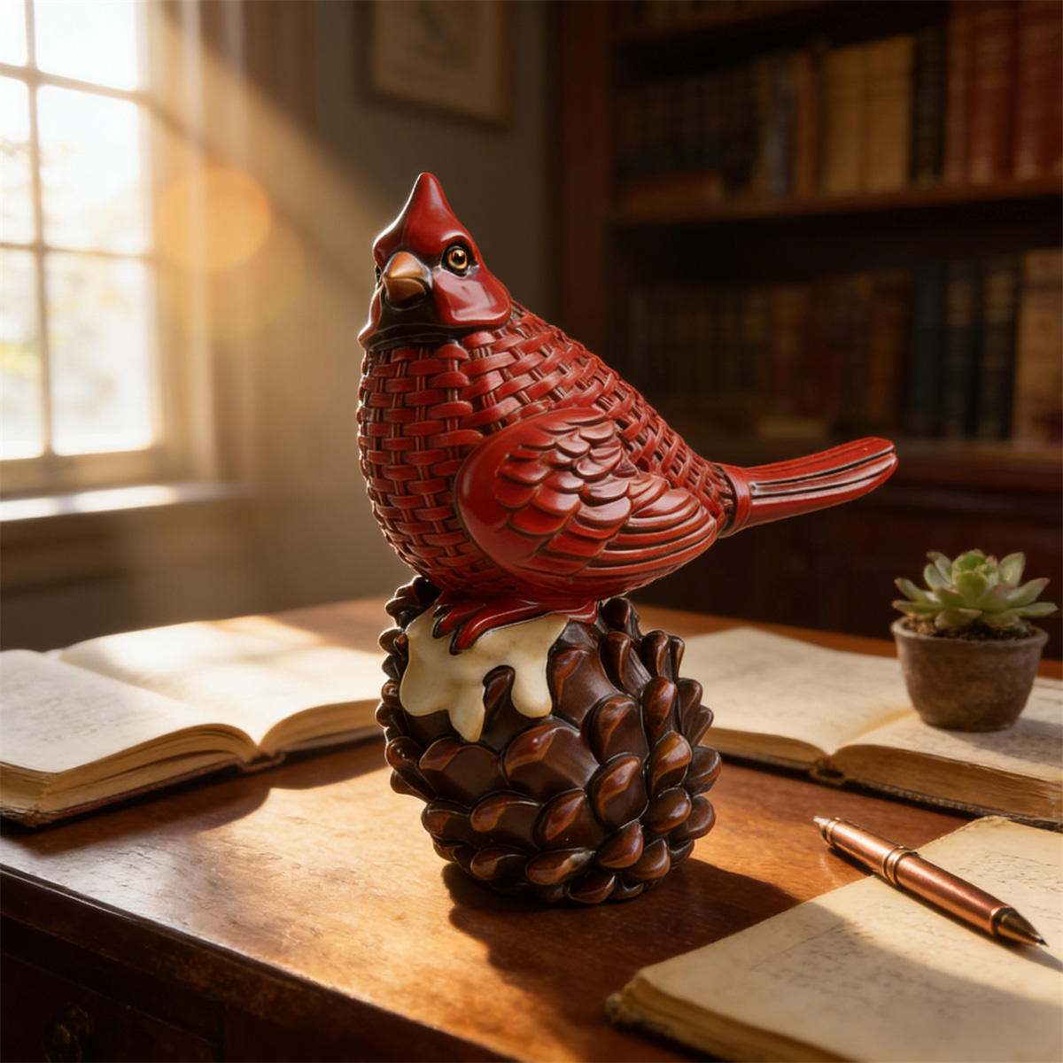 Handcrafted Winter Cardinal Sculpture - A Heartwarming Decor Accent