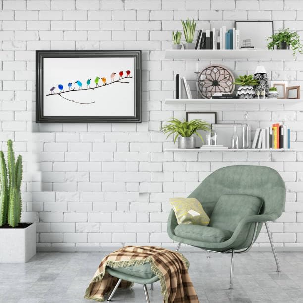 SEA GLASS RAINBOW BIRDS - FRAMED UNIQUE HANDMADE