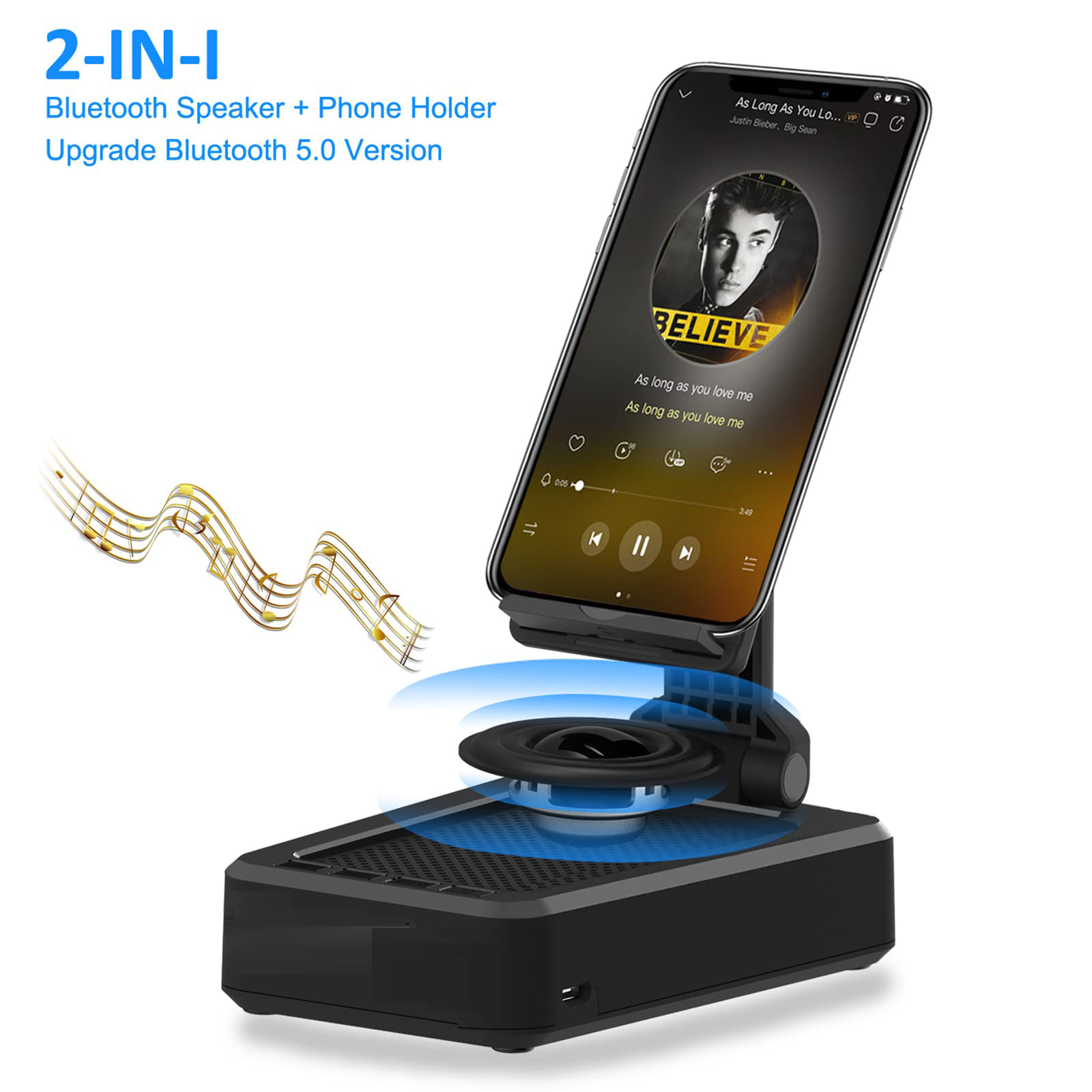 HD Surround Sound Phone Holder with Wireless Bluetooth Speaker