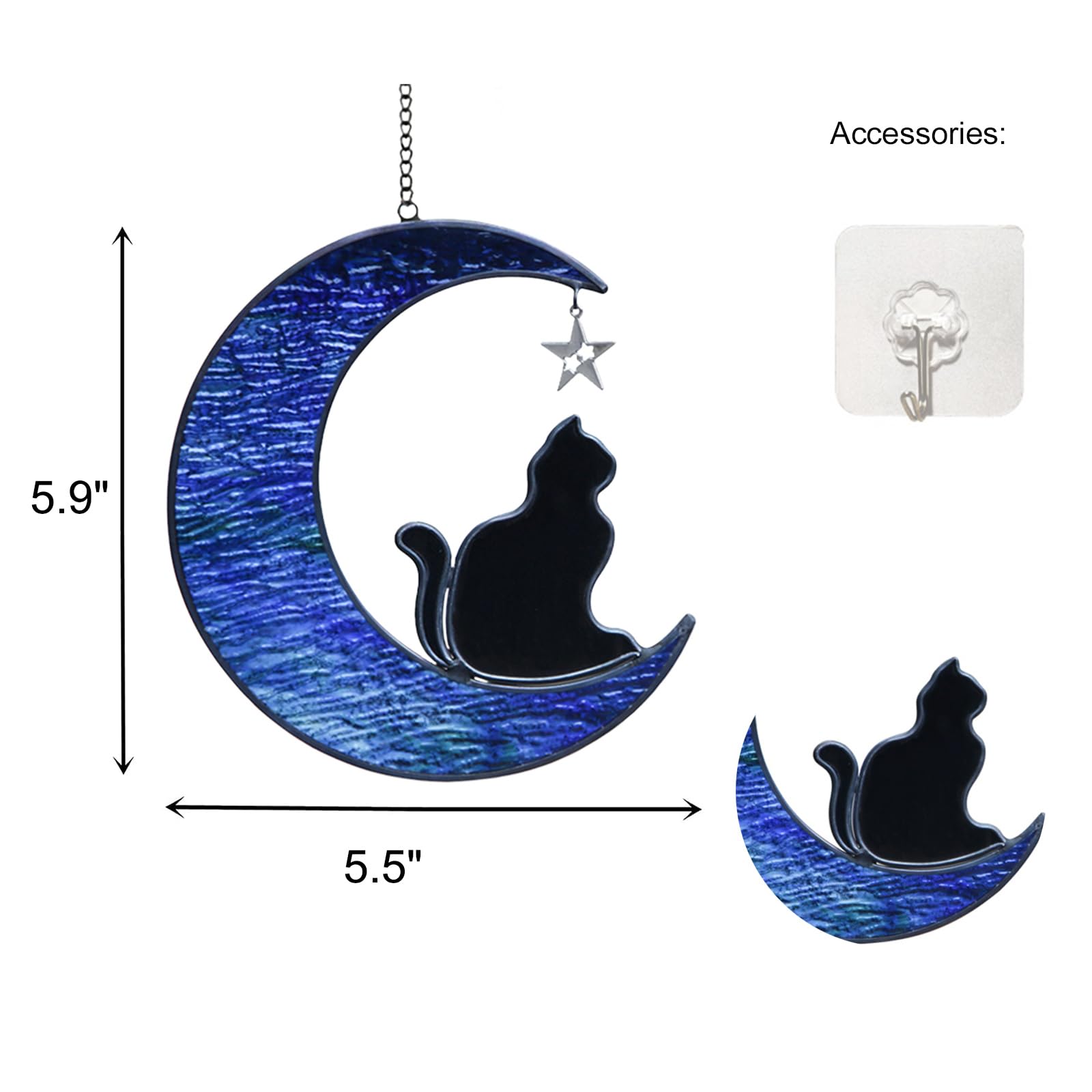 Cat on Moon Stained Glass Window Hangings Sun Catcher