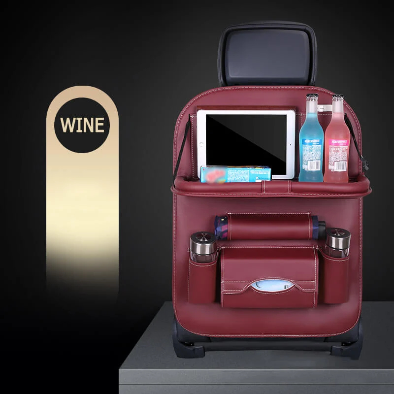 Car Back Seat Leather Organizer Storage Bag with Foldable Table