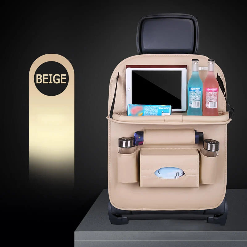 Car Back Seat Leather Organizer Storage Bag with Foldable Table