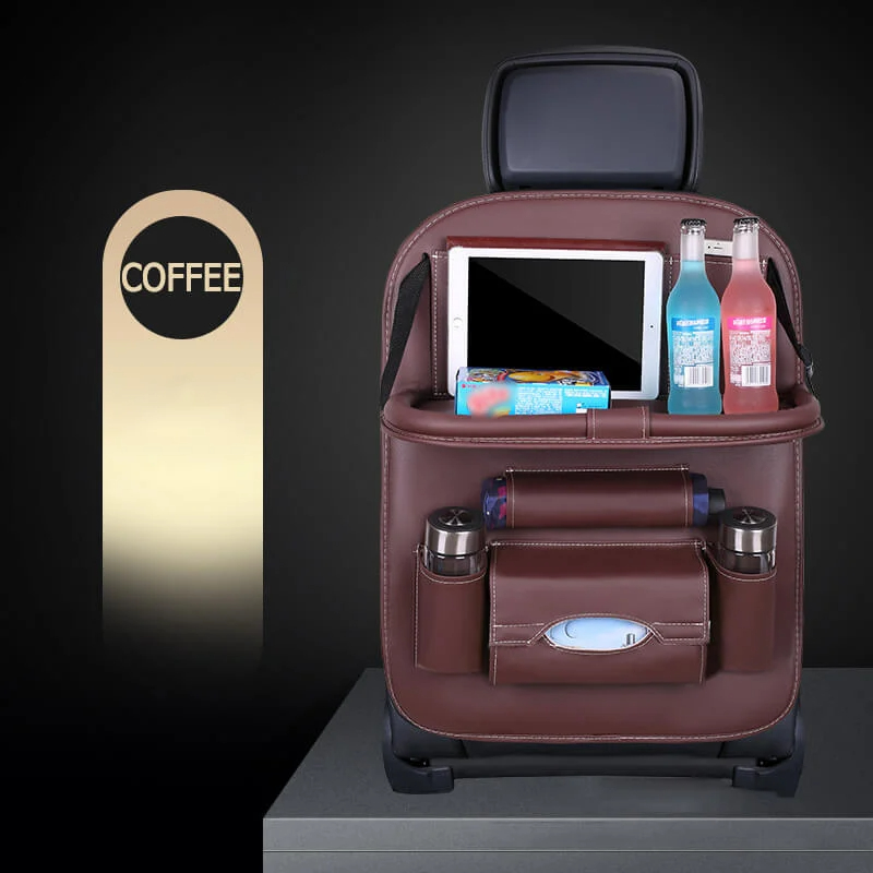 Car Back Seat Leather Organizer Storage Bag with Foldable Table