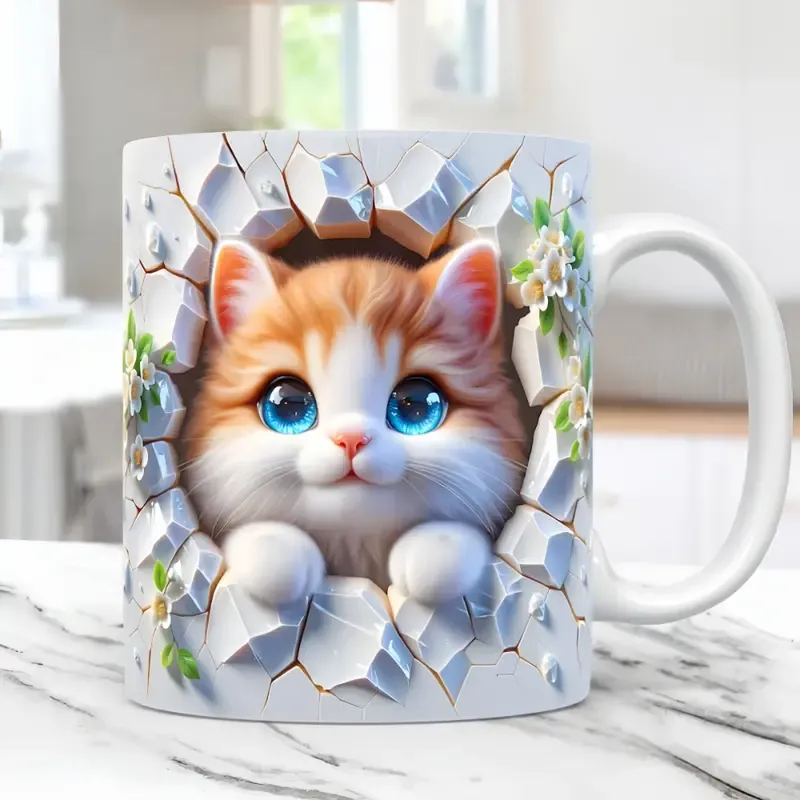 Charming 3D Cat Art Coffee Mug