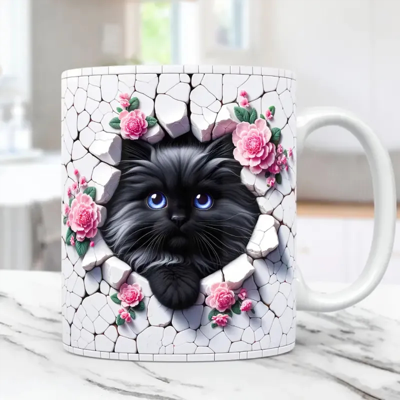 Charming 3D Cat Art Coffee Mug
