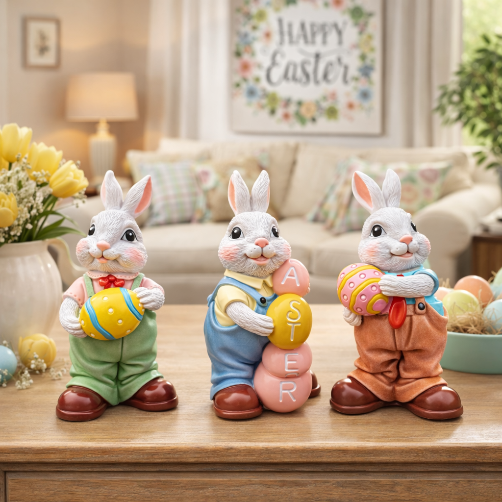 3Pcs Spring Easter Rabbit Bunny Egg Figurines