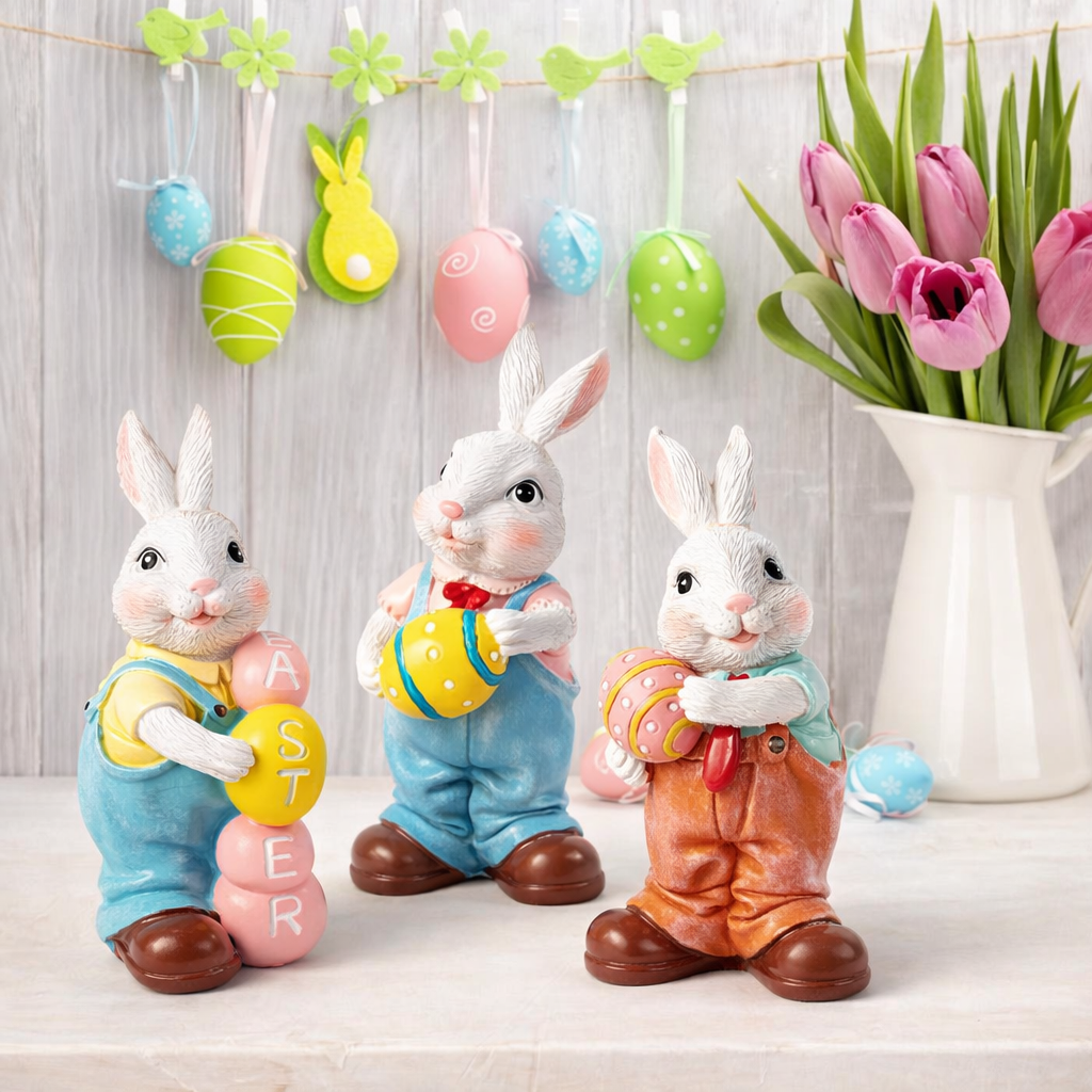 3Pcs Spring Easter Rabbit Bunny Egg Figurines