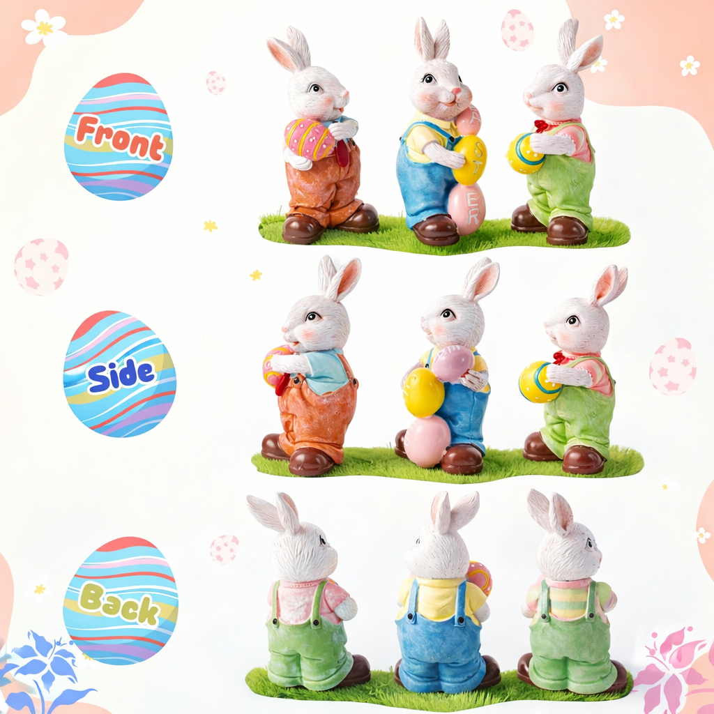3Pcs Spring Easter Rabbit Bunny Egg Figurines
