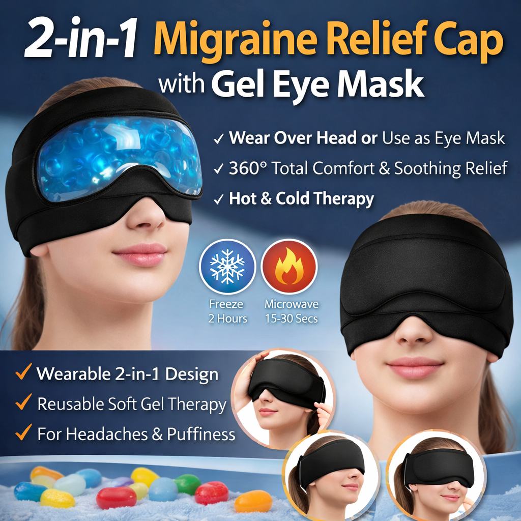 2‑in‑1 Migraine Relief Cap with Gel Eye Mask