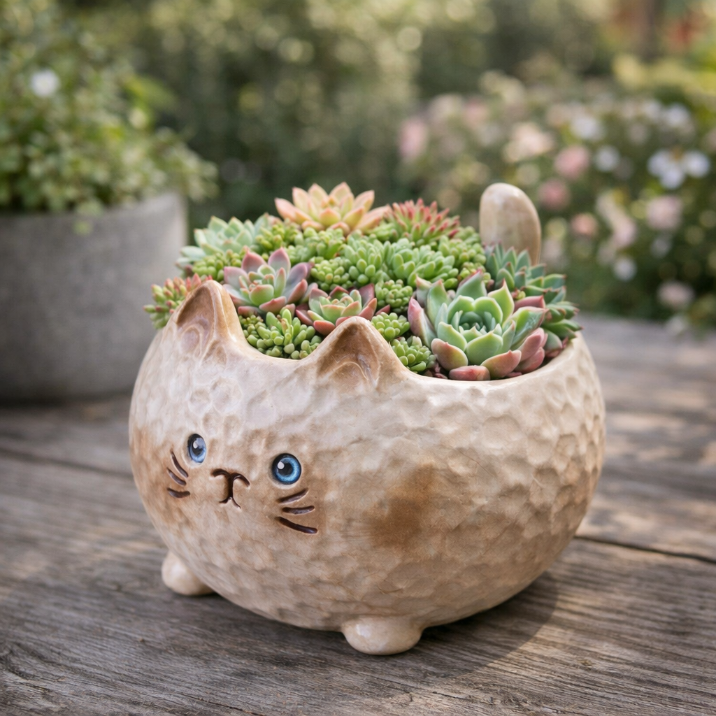 🌸 Siamese Cat Ceramic Vase & Succulent Planter