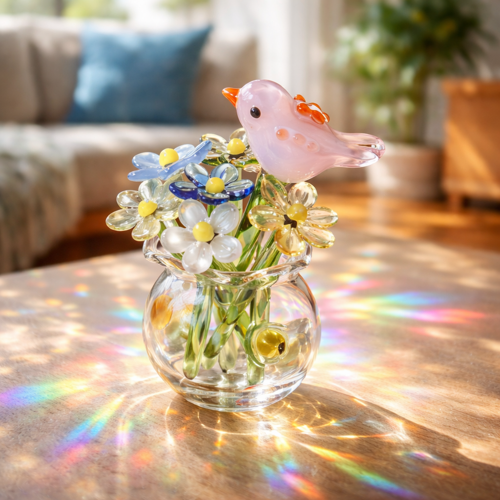 Glass Bird Flower Bouquet Aroma Diffuser