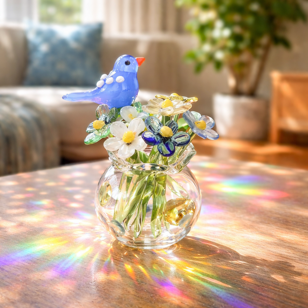 Glass Bird Flower Bouquet Aroma Diffuser