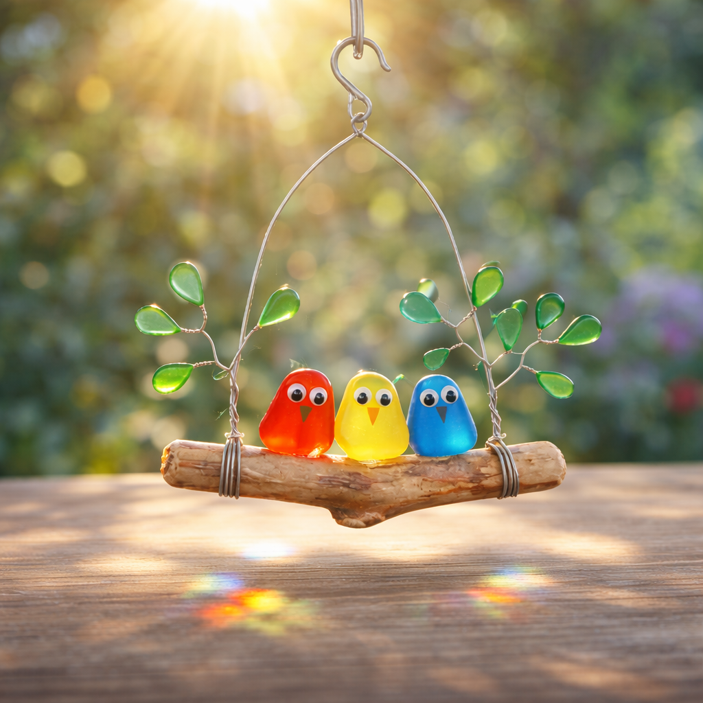 🌈 Sea Glass Birds Hanging Ornament