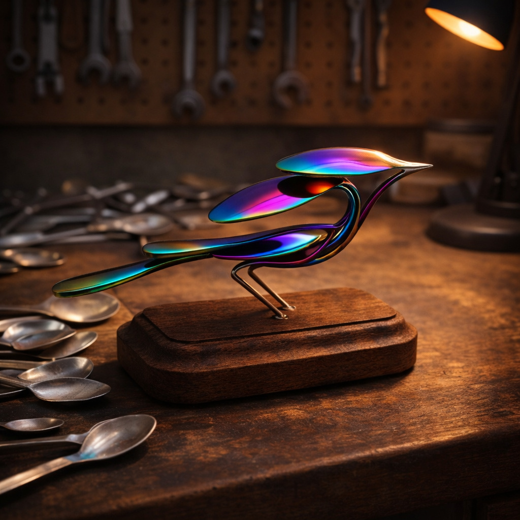 Spoon Bird Upcycled Metal Art Sculpture