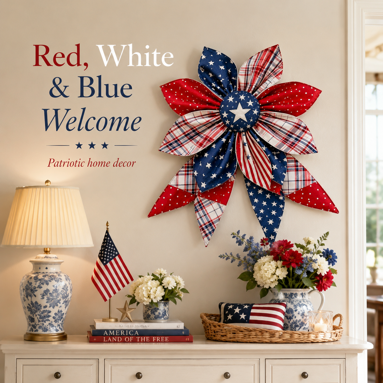 American 250th Anniversary Patriotic Flower Wreath