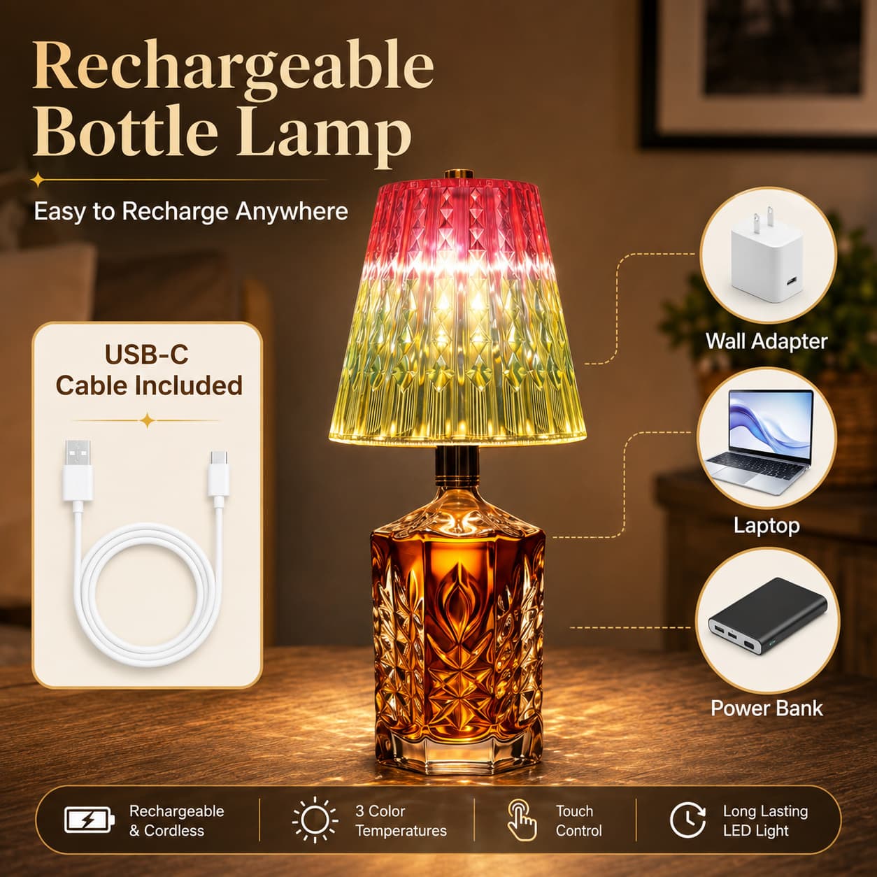 Cordless LED Wine Bottle Lamp 