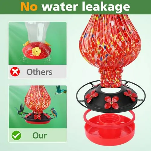 Cylinder Hand Blown Glass Hummingbird Feeder