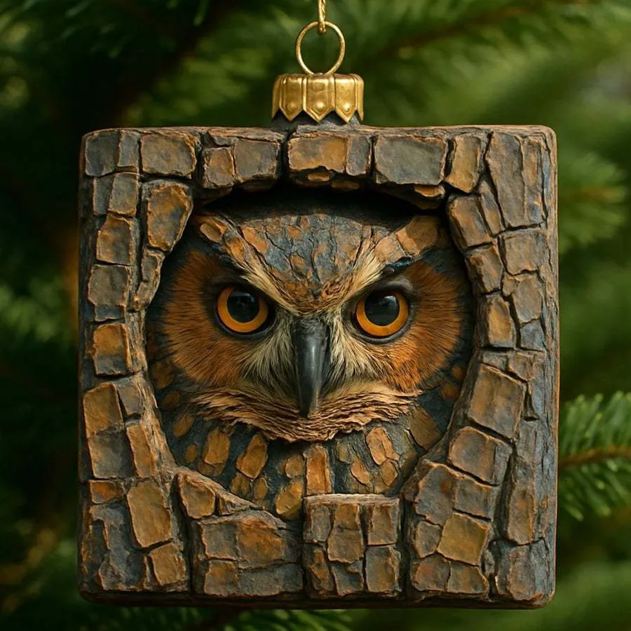🦉Wooden Owl Christmas ornament
