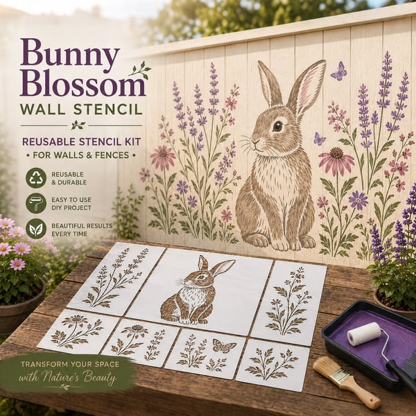 🐇 Bunny Blossom reusable wall and fence stencil kit