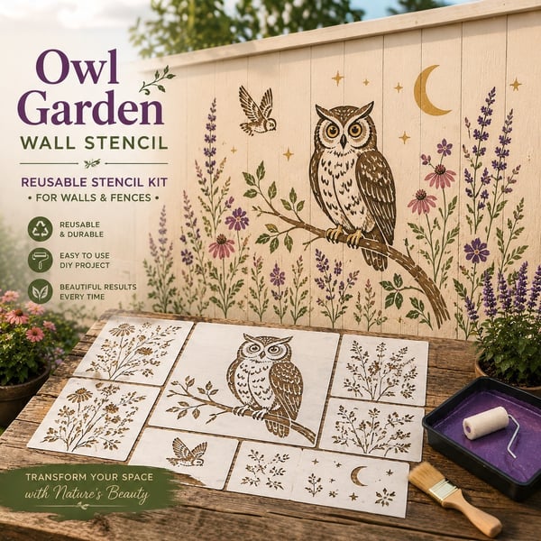 🦉 Owl Garden reusable wall and fence stencil kit