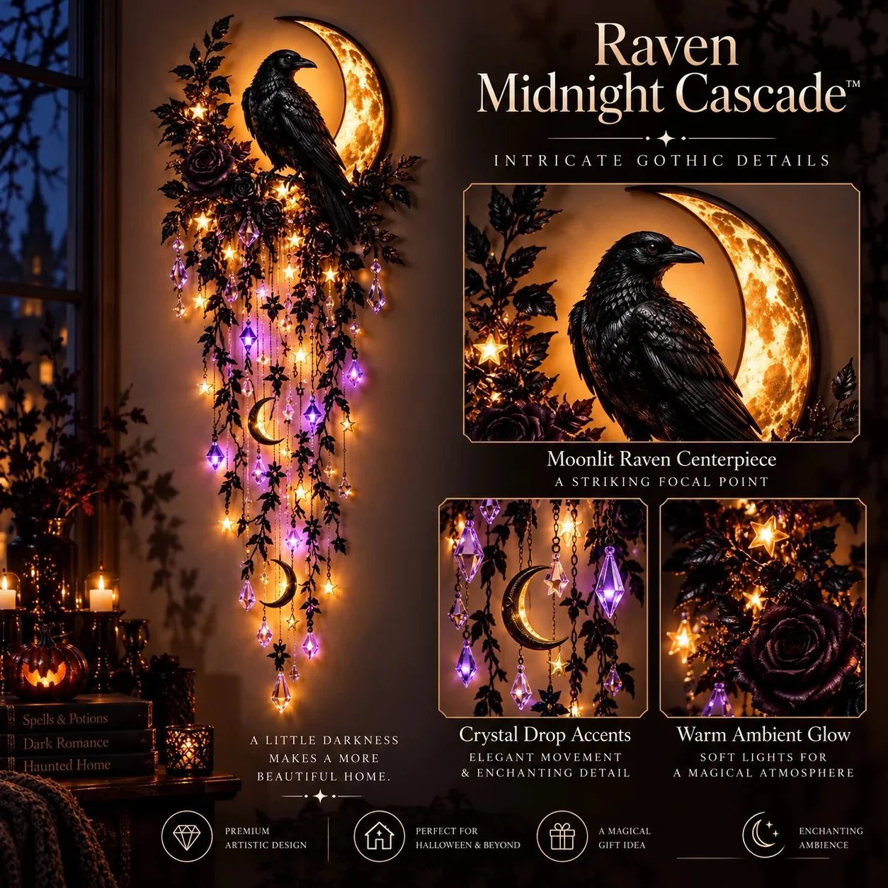 Raven Midnight Cascade decorative details Raven Midnight Cascade decorative details