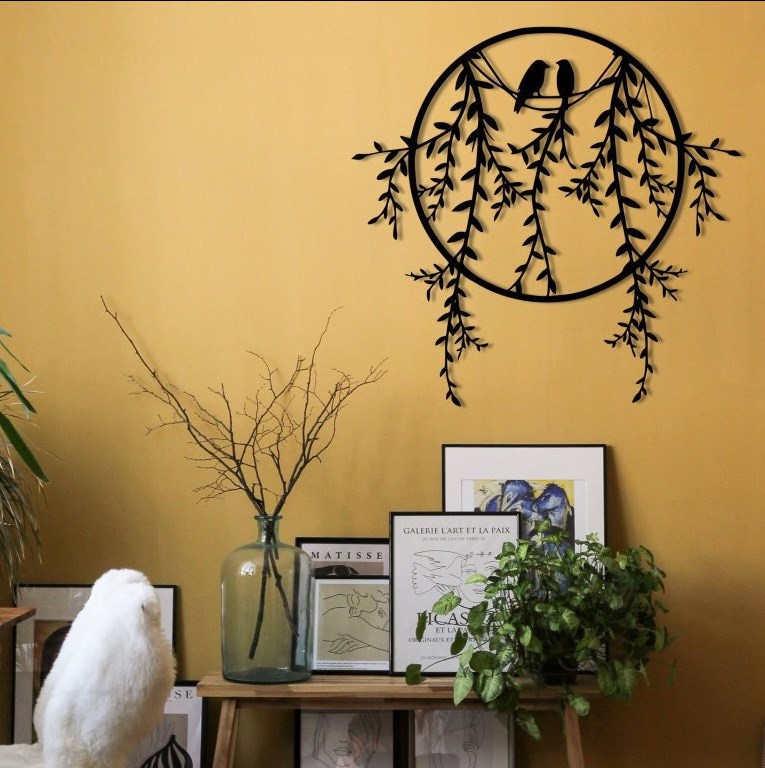 Yard Birds On Tree Branches Metal Wall Art