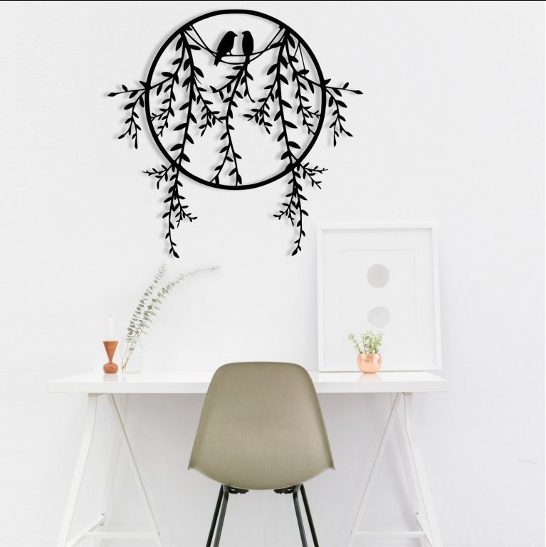 Yard Birds On Tree Branches Metal Wall Art