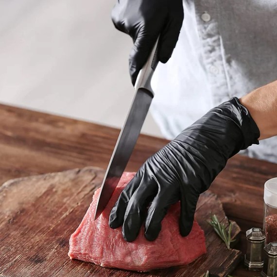 100PCS Of Disposable Black Nitrile Gloves Safety Tools For Household Cleaning