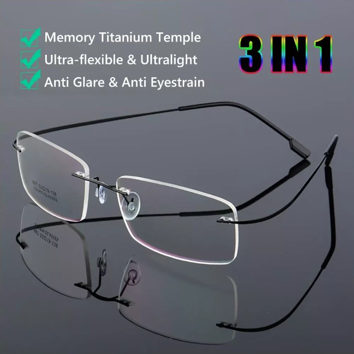 Progressive Multifocal Photochromic Rectangle Titanium Reading Glasses