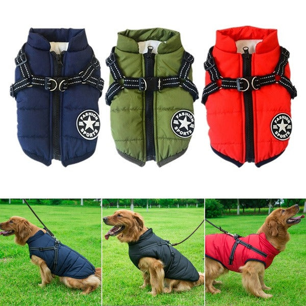 Waterproof Winter Dog Jacket With Built-In Harness