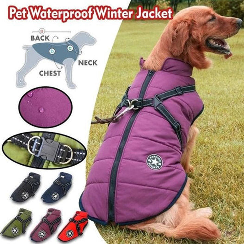 Waterproof Winter Dog Jacket With Built-In Harness