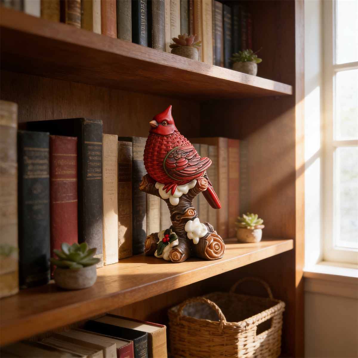 Handcrafted Winter Cardinal Sculpture - A Heartwarming Decor Accent